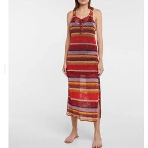 ANNA KOSTUROVA Marsala Striped Crochet Maxi Midi Cover up beach resort Dress S